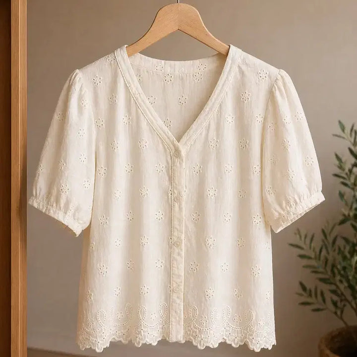 [BUNJANG] Designer Lace Cardigan Cream Ivory Cotton Blouse Size 55-66 / 디자이너 레이스 가디건 크림색 아이보리 면 블라우스 55-66 정도 사이
