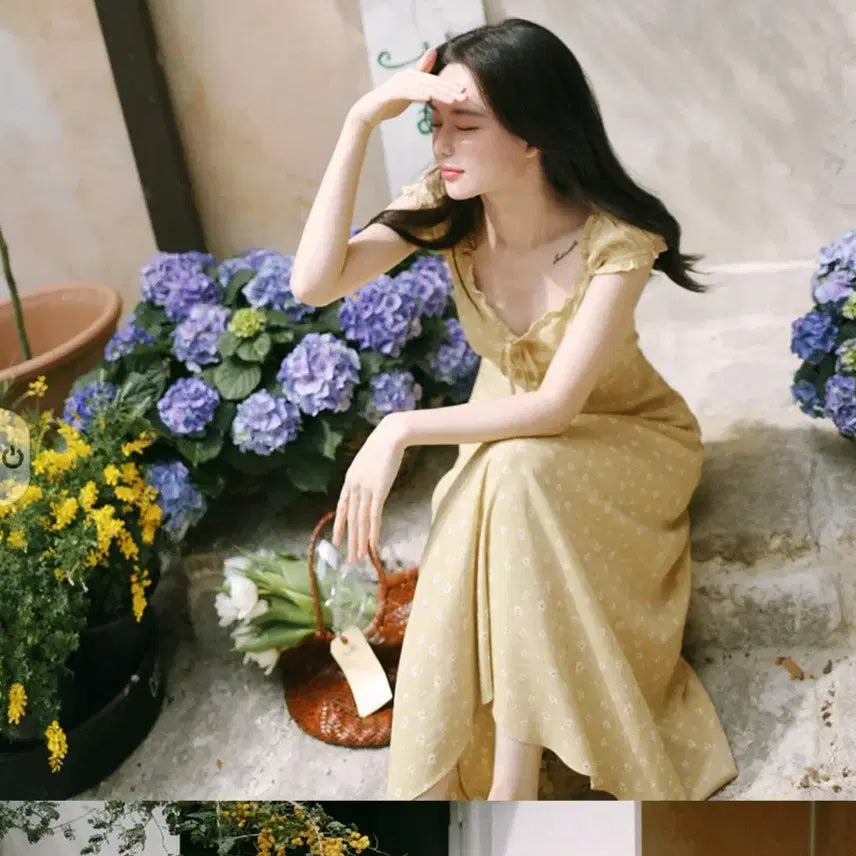 [BUNJANG] Milkcocoa Yellow Floral Long Dress / 밀크코코아 옐로우 플라워 롱 원피스