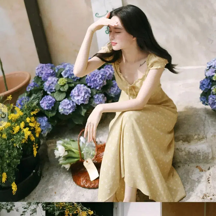 [BUNJANG] Milkcocoa Yellow Floral Long Dress / 밀크코코아 옐로우 플라워 롱 원피스