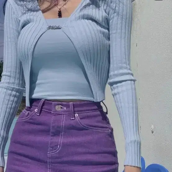 [BUNJANG] Faye Jedd Logo Pendant Cardigan Sky Blue / 페일제이드 로고 팬던트가디건 스카이블루