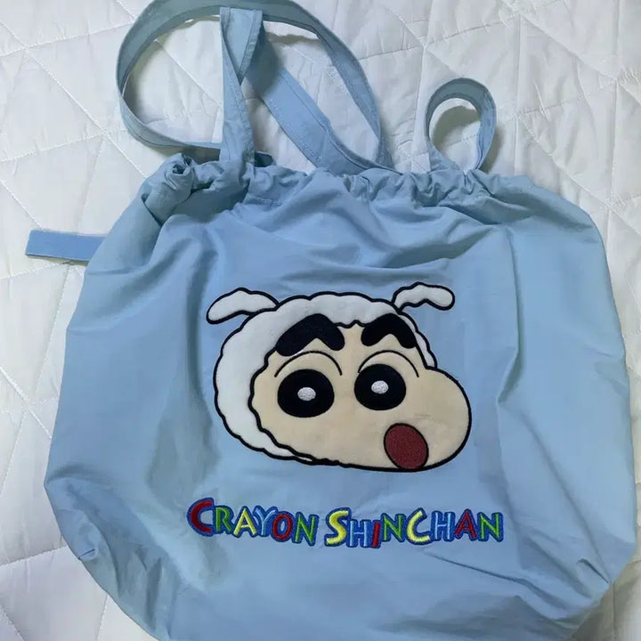 [BUNJANG] Crayon Shin-chan Embroidered Pouch Eco Bag / 짱구 파우치 가방 하늘색 에코백 장바구니