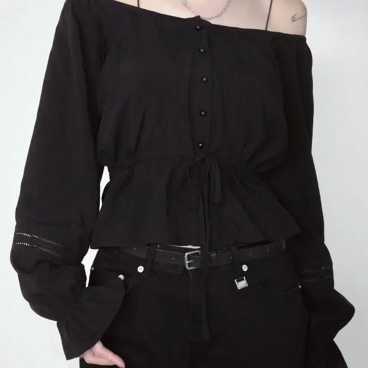 [BUNJANG] Pale Jade Bohemian Button Blouse Black / 페일제이드 보헤미안 버튼 블라우스 블랙