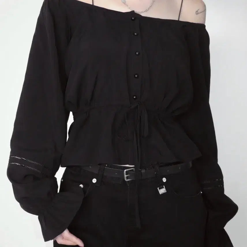[BUNJANG] Pale Jade Bohemian Button Blouse Black / 페일제이드 보헤미안 버튼 블라우스 블랙