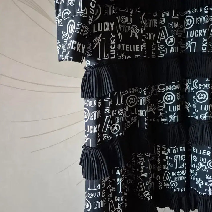 [BUNJANG] Lucky Chouette Black &amp; White Patterned Ruffle Long Dress Size 36 / 럭키슈에뜨 원피스 36,새제품 수준