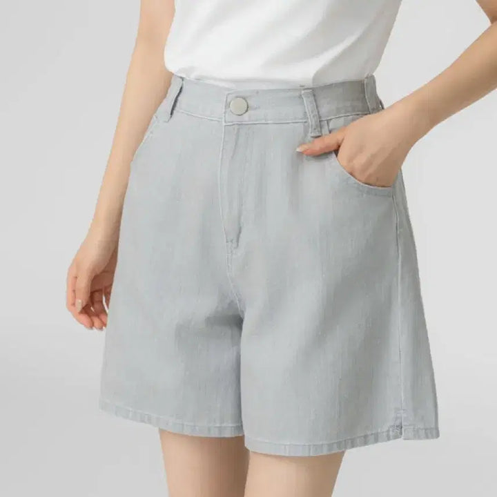 [BUNJANG] Linen Cotton Wide Banding Shorts (Light Grey/L) / 린넨 코튼 밴딩 와이드 반바지 (연그레이/L)