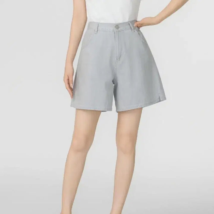 [BUNJANG] Linen Cotton Wide Banding Shorts (Light Grey/L) / 린넨 코튼 밴딩 와이드 반바지 (연그레이/L)