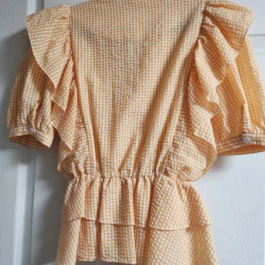 [BUNJANG] A some Gingham Check Wrap Blouse Yellow / A some 깅엄체크 랩 블라우스 옐로우