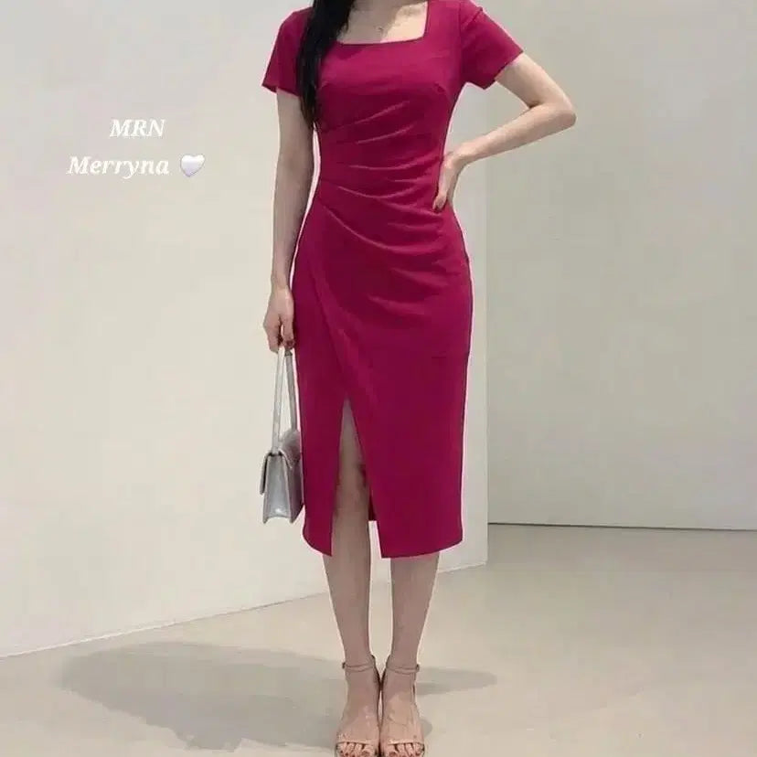[BUNJANG] Merryna Shirring Slit Long Dress / 셔링 트임 롱 원피스 2color