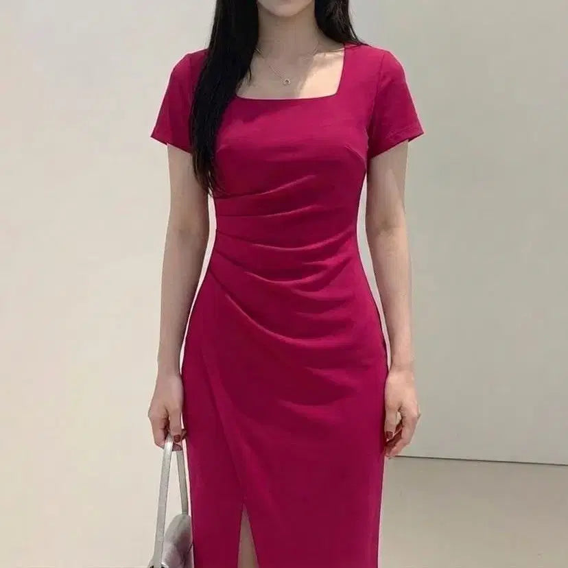[BUNJANG] Merryna Shirring Slit Long Dress / 셔링 트임 롱 원피스 2color