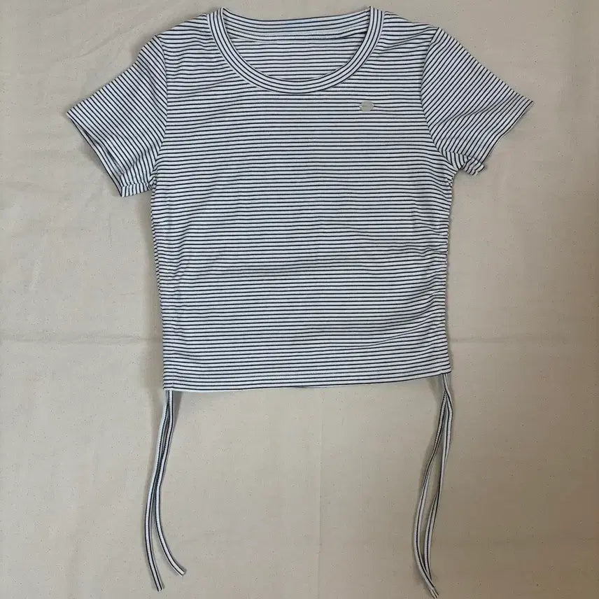 [BUNJANG] Striped Shirring Short Sleeve T-Shirt / 새상품 스트라이프 셔링 반팔 티셔츠