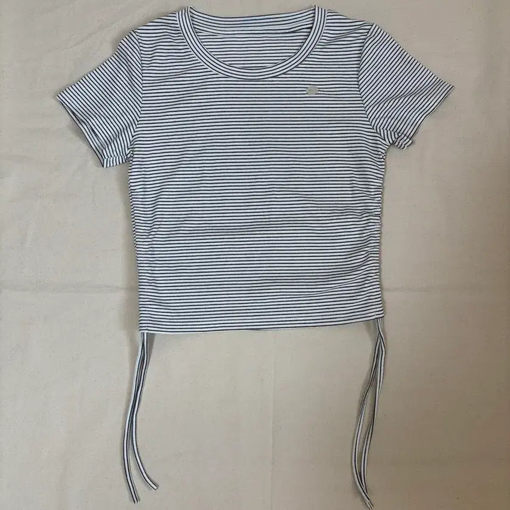 [BUNJANG] Striped Shirring Short Sleeve T-Shirt / 새상품 스트라이프 셔링 반팔 티셔츠