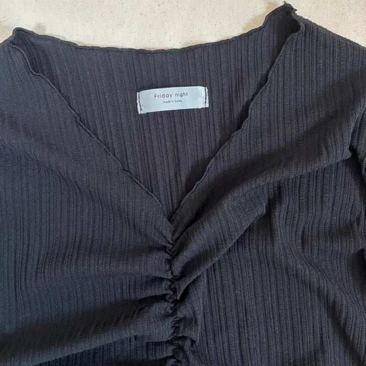 [BUNJANG] Pleated Shirring Short Sleeve T-shirt - Black / 새상품 플리츠 셔링 반팔 티셔츠 블랙