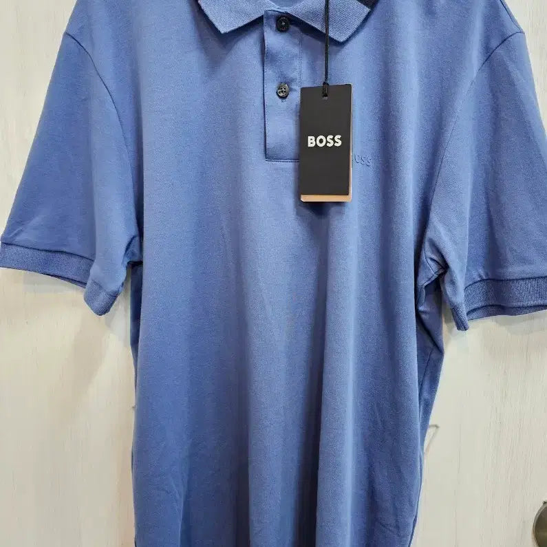 [BUNJANG] BOSS Blue Color Block Short Sleeve Polo Shirt / BOSS 블루 배색 반팔 카라티셔츠