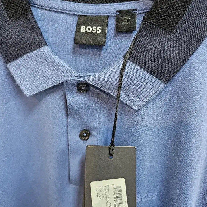 [BUNJANG] BOSS Blue Color Block Short Sleeve Polo Shirt / BOSS 블루 배색 반팔 카라티셔츠