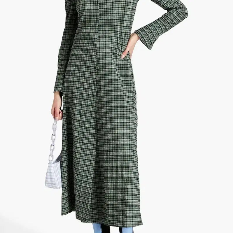 [BUNJANG] Ganni Check Off-Shoulder Long Dress / GANNI 체크 오프숄더 롱 원피스 32