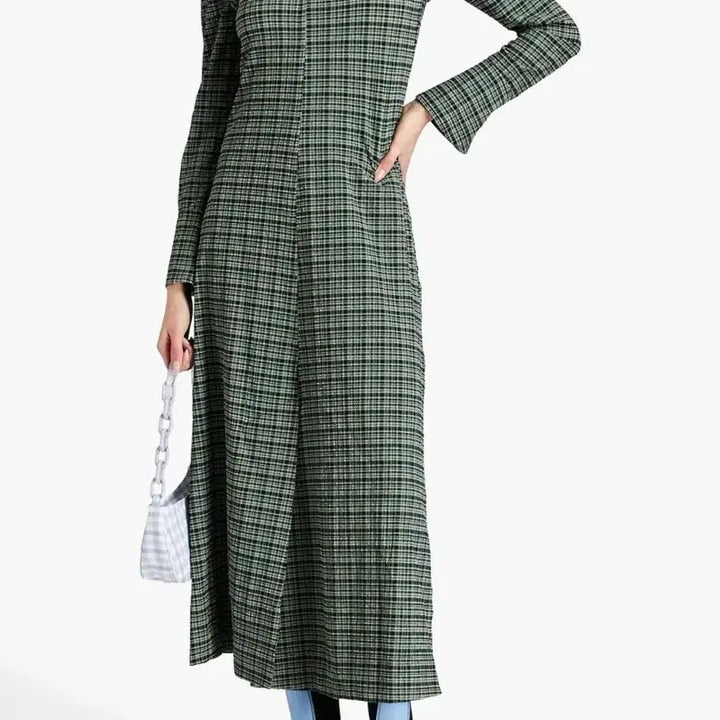 [BUNJANG] Ganni Check Off-Shoulder Long Dress / GANNI 체크 오프숄더 롱 원피스 32