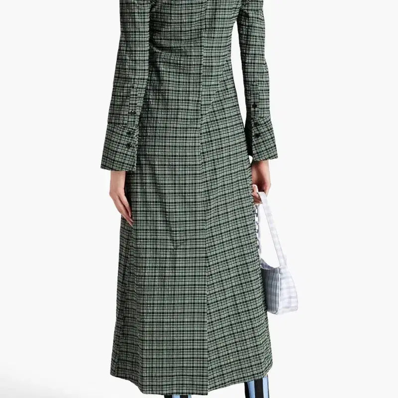 [BUNJANG] Ganni Check Off-Shoulder Long Dress / GANNI 체크 오프숄더 롱 원피스 32