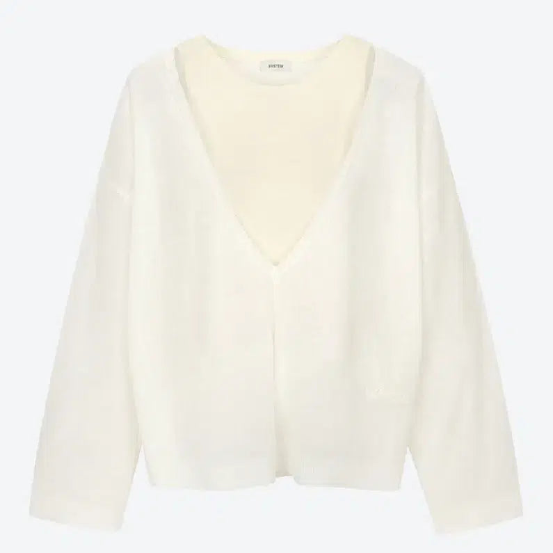 [BUNJANG] System Linen Blend Layered Knit Top Cream / 시스템 린넨 블렌드 레이어드 니트 탑