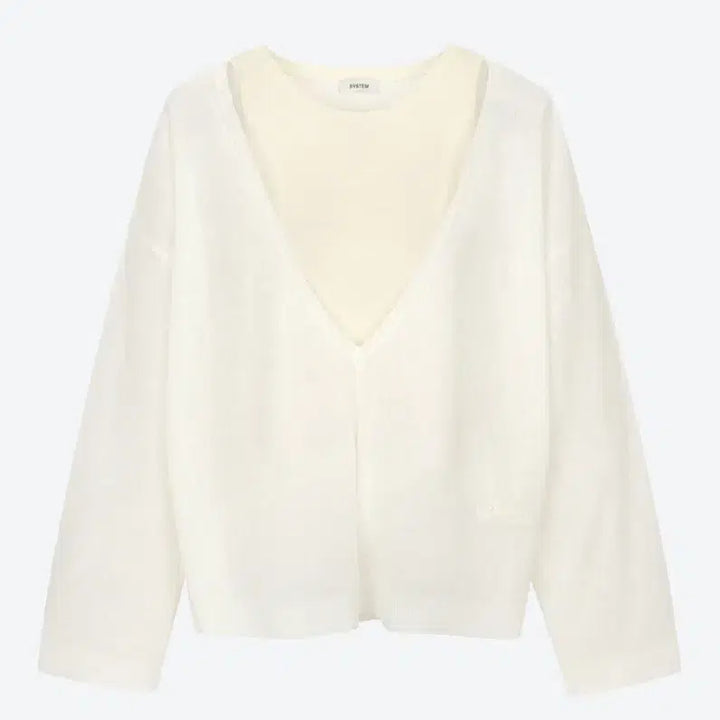 [BUNJANG] System Linen Blend Layered Knit Top Cream / 시스템 린넨 블렌드 레이어드 니트 탑