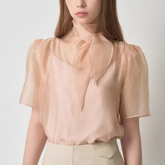 [BUNJANG] Mine Apricot Grey Silk Blouse / 마인 26 완판 블라우스