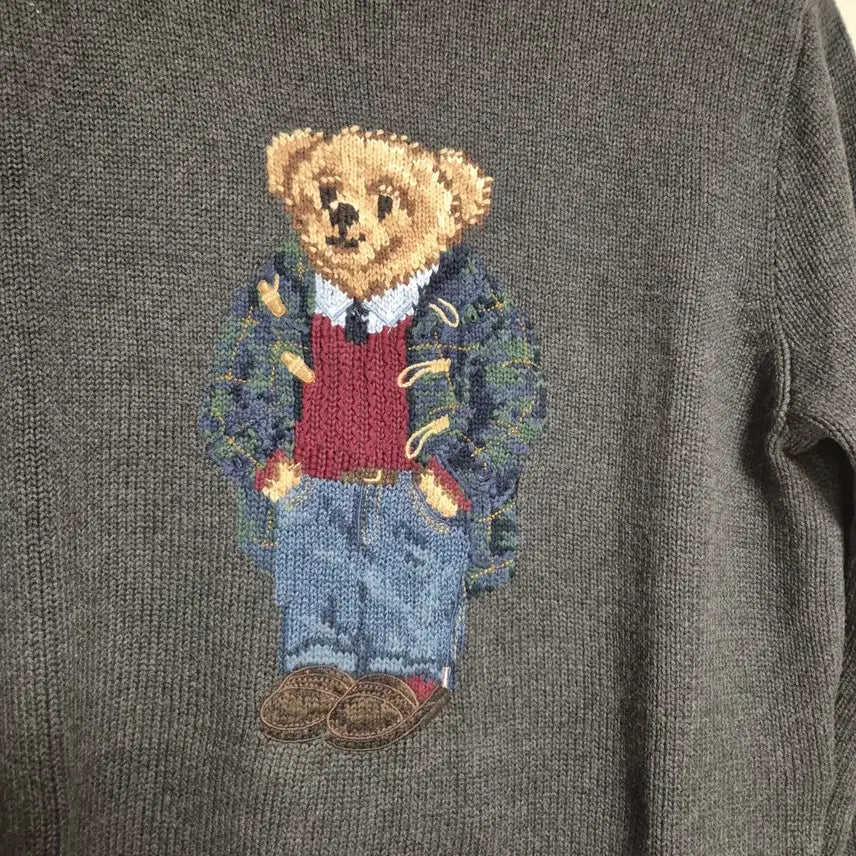 [BUNJANG] Polo Ralph Lauren Bear Knit Sweater - Grey, Size M / 폴로 랄프로렌 베어 니트 그레이 M