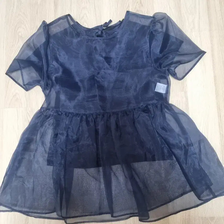[SOLD OUT] 시스루 반팔 블라우스 네이비 (오간자)