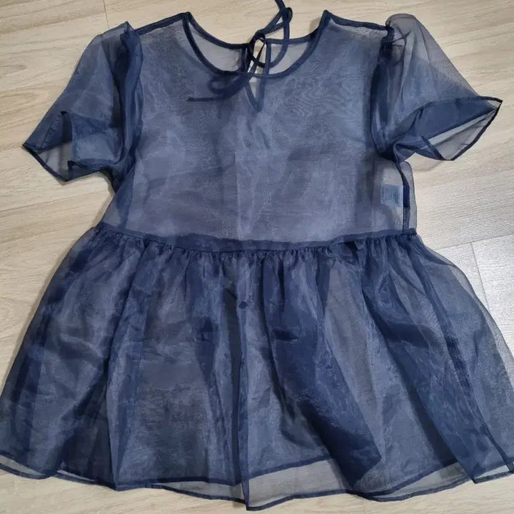[SOLD OUT] 시스루 반팔 블라우스 네이비 (오간자)