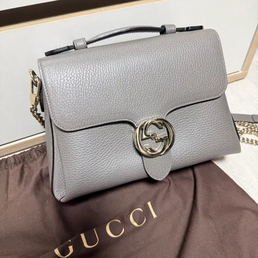 [BUNJANG] Gucci Interlocking Chain Shoulder Bag - Grey / 구찌 인터로킹 체인 숄더백 그레이