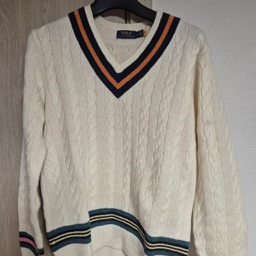 [BUNJANG] Polo Ralph Lauren V-Neck Cable Knit Cricket Sweater M / 폴로 랄프로렌 브이넥 케이블 크리켓 니트 M