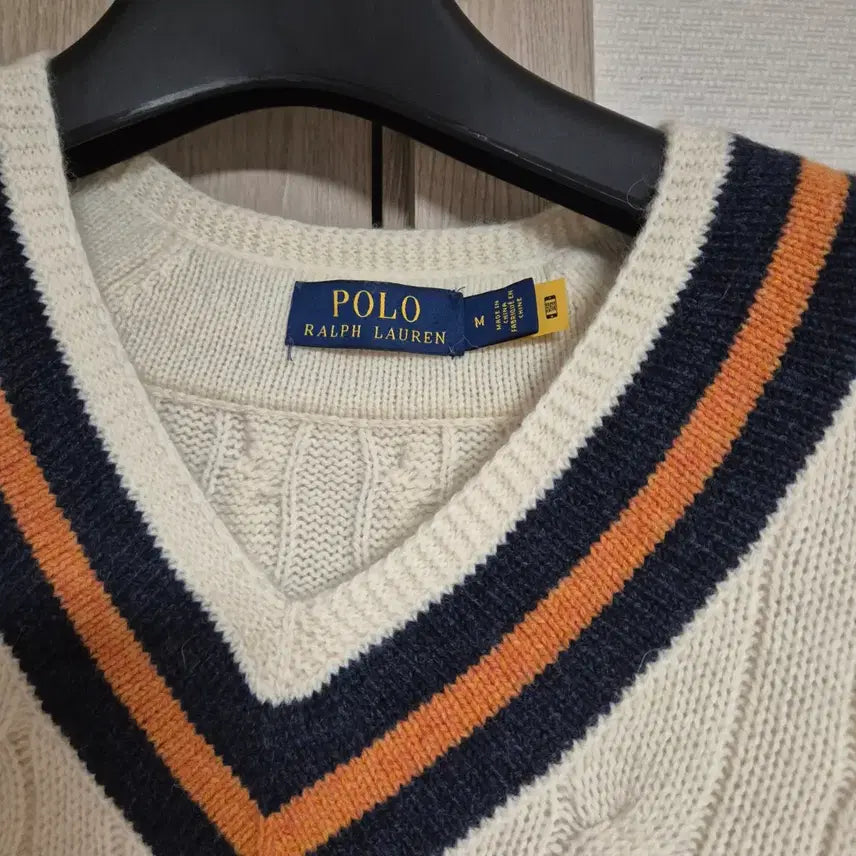 [BUNJANG] Polo Ralph Lauren V-Neck Cable Knit Cricket Sweater M / 폴로 랄프로렌 브이넥 케이블 크리켓 니트 M