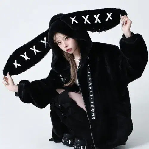 [BUNJANG] REFLEM Usamimi Fur Parka Black / REFLEM 레플렘 우사미미 퍼파카 블랙 지뢰계 고스펑크 중성계