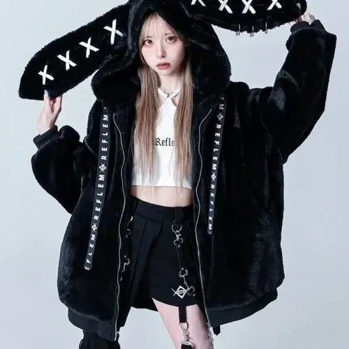 [BUNJANG] REFLEM Usamimi Fur Parka Black / REFLEM 레플렘 우사미미 퍼파카 블랙 지뢰계 고스펑크 중성계