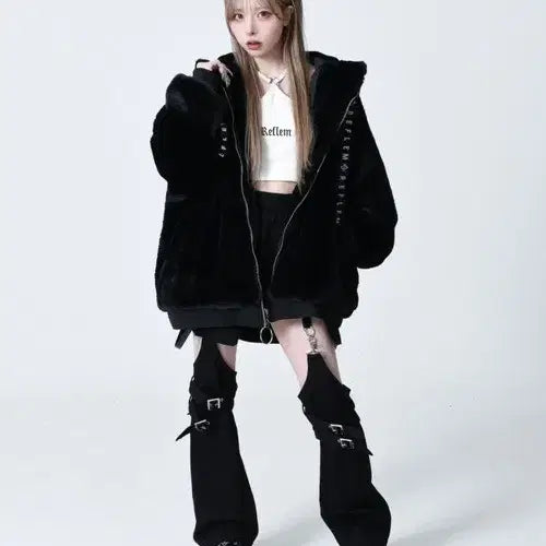 [BUNJANG] REFLEM Usamimi Fur Parka Black / REFLEM 레플렘 우사미미 퍼파카 블랙 지뢰계 고스펑크 중성계