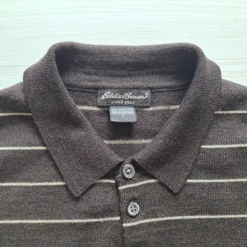 [BUNJANG] Eddie Bauer Merino Wool Polo Shirt - Brown / L)에디바우어 메리노울 폴로 셔츠 브라운