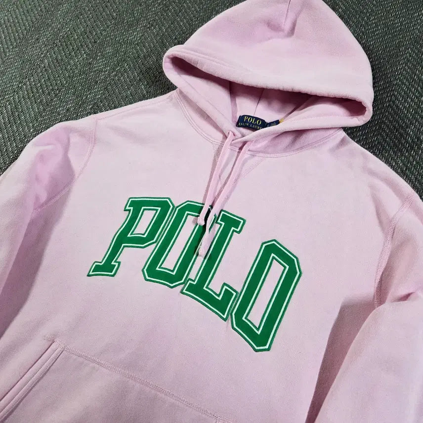 [BUNJANG] Polo Ralph Lauren Spellout Pink Hoodie / 신형 QR 폴로 랄프로렌 스펠아웃 핑크 후드티