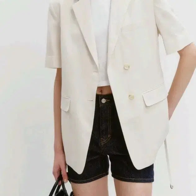 [BUNJANG] Dunst Belted Jacket Beige Size M / 던스트 반팔 벨티드 자켓 팔아요