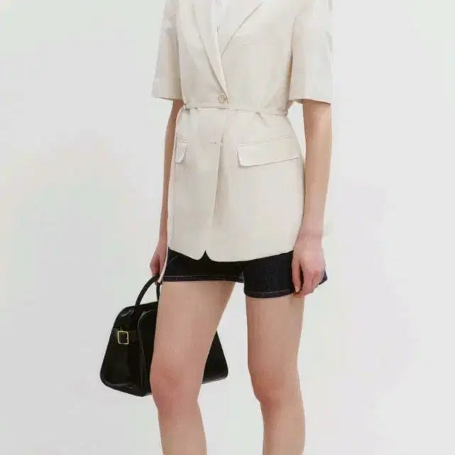 [BUNJANG] Dunst Belted Jacket Beige Size M / 던스트 반팔 벨티드 자켓 팔아요
