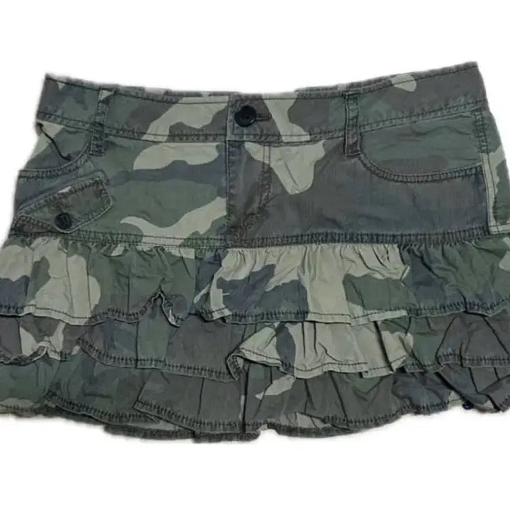 [BUNJANG] Camo Pattern Ruffle Skirt / 카모 패턴 러플 스커트