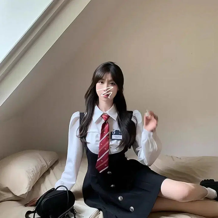 [BUNJANG] School Uniform Inspired Dress Set - Preppy, Y2K Style / 러브 다이브 청순 장원영 원피스셋업 졸사 제복 프레피룩 Y2K ses