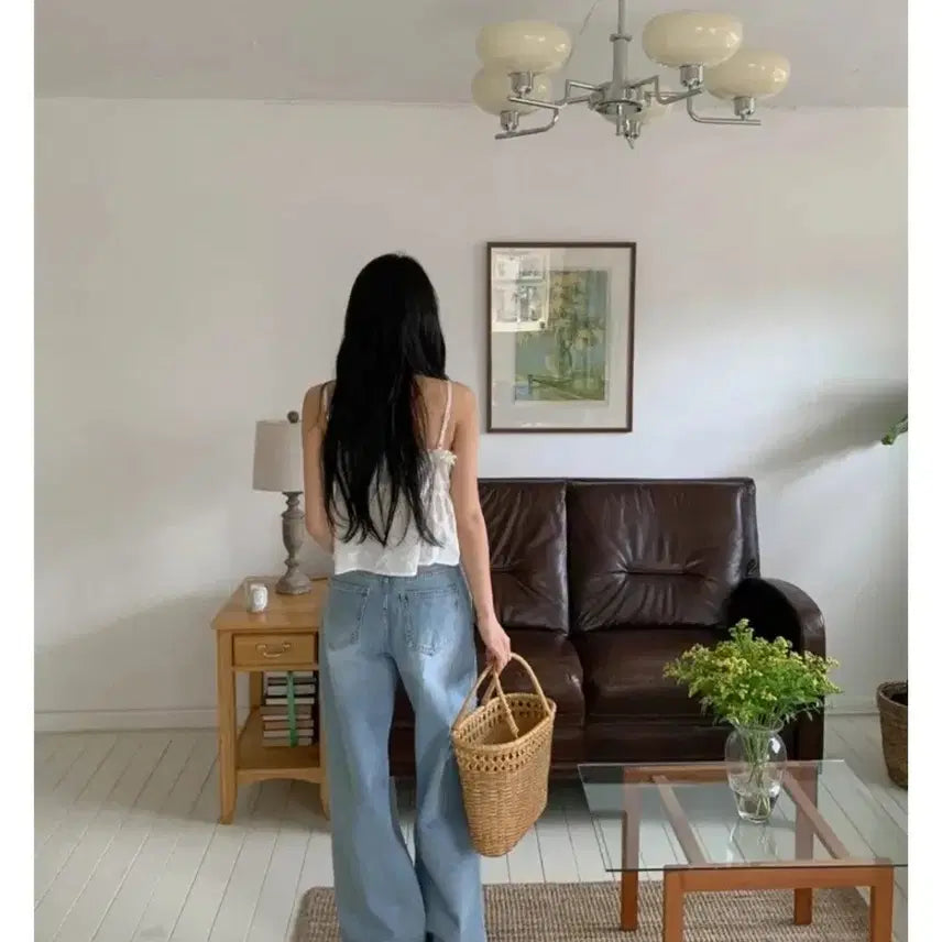 [BUNJANG] Distressed Wide Leg Jeans (Size S) / 데미지 와이드 청바지 S 새상품