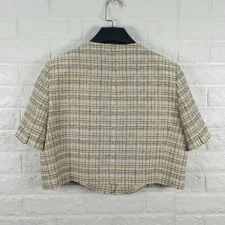 [BUNJANG] KENNETH LADY Round Neck Short Sleeve Check Tweed Jacket / [66]케네스레이디 라운드넥 반팔 체크 트위드 자켓