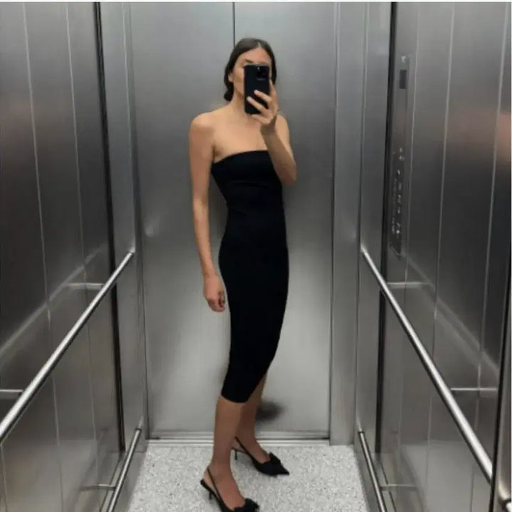 [BUNJANG] Zara Black Tube Midi Dress Size M / 자라 블랙 튜브탑 미디 원피스 M
