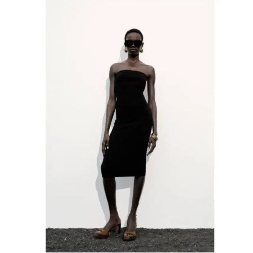 [BUNJANG] Zara Black Tube Midi Dress Size M / 자라 블랙 튜브탑 미디 원피스 M