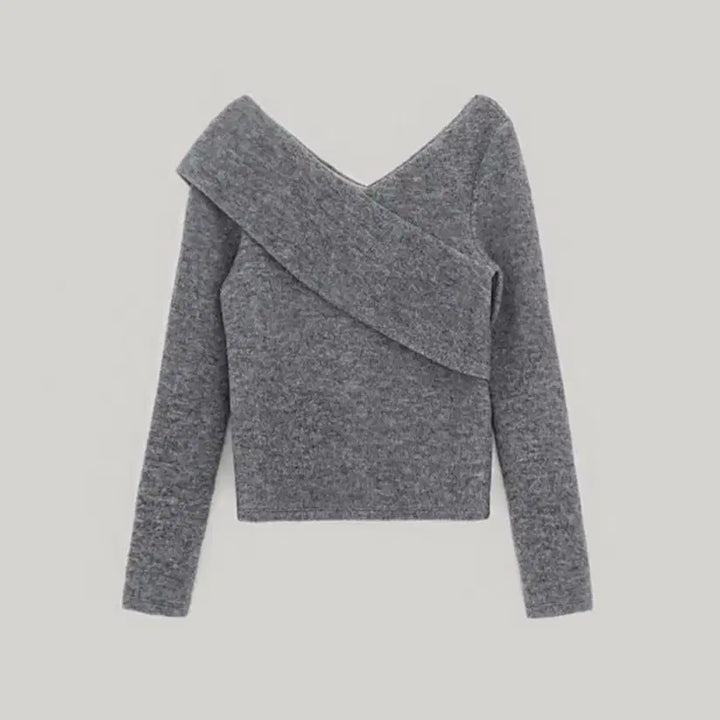 [BUNJANG] Elborn Venice V-Neck Knit Top Melange Grey / ELBORN 엘보른 베니스 브이넥 니트탑 멜란지 그레이 34