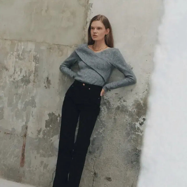 [BUNJANG] Elborn Venice V-Neck Knit Top Melange Grey / ELBORN 엘보른 베니스 브이넥 니트탑 멜란지 그레이 34