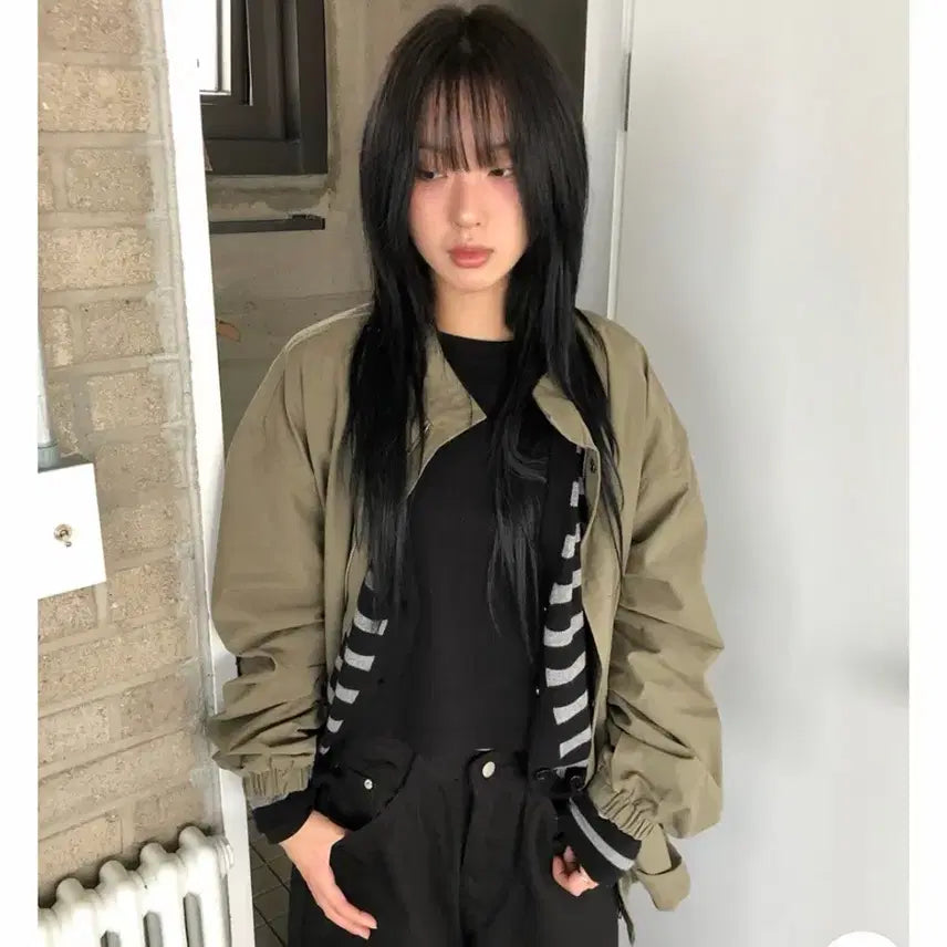 [BUNJANG] Khaki Two-Way Half Field Jacket / 카키 투웨이 하프 필드자켓