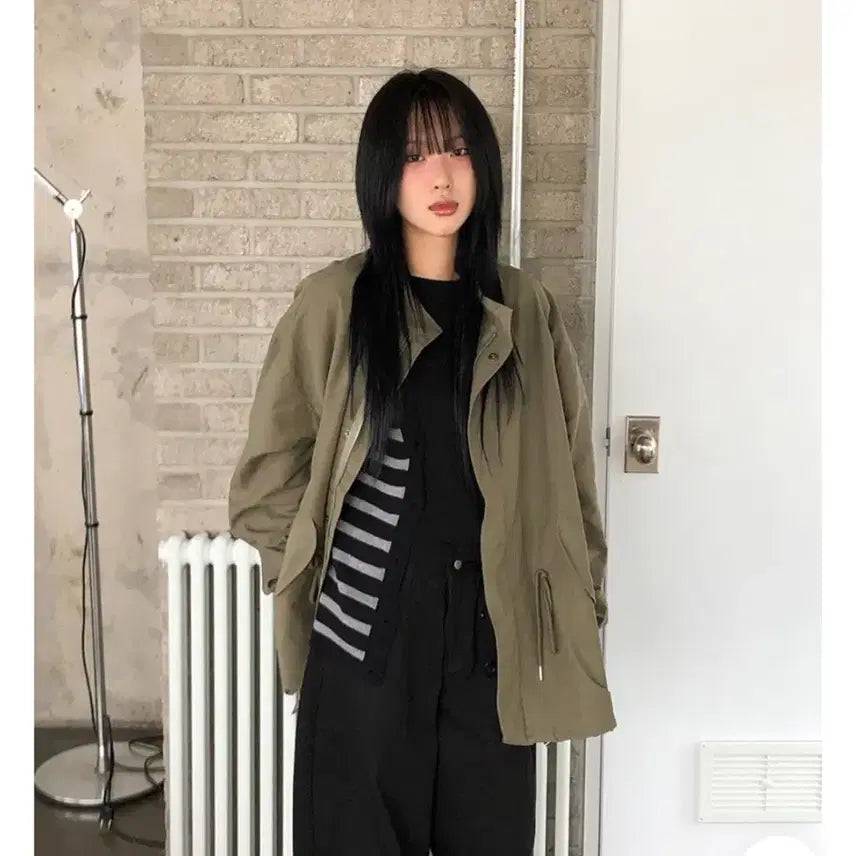 [BUNJANG] Khaki Two-Way Half Field Jacket / 카키 투웨이 하프 필드자켓