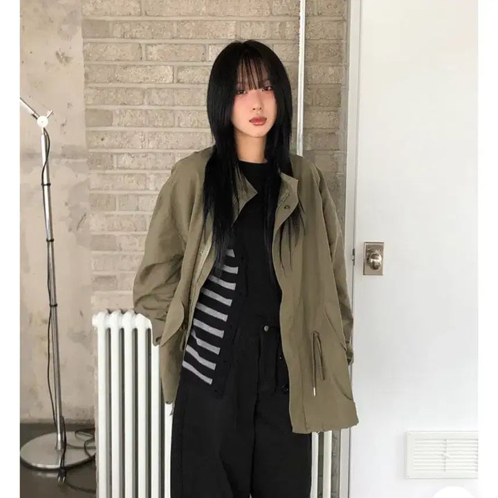 [BUNJANG] Khaki Two-Way Half Field Jacket / 카키 투웨이 하프 필드자켓