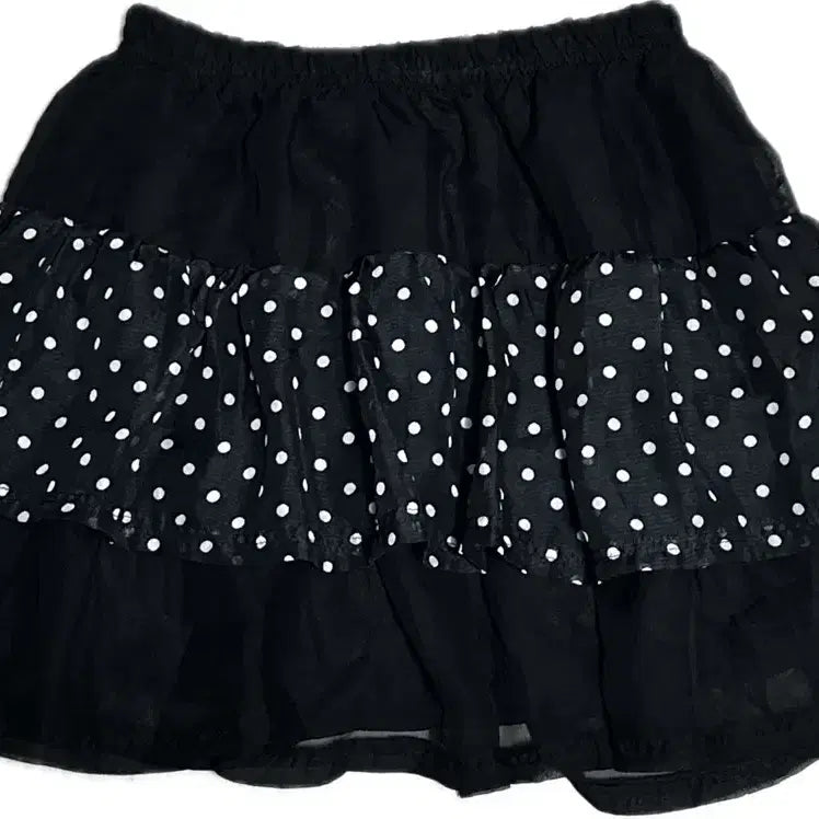 [BUNJANG] Black Dot Frill Layered Mini Skirt / 블랙 도트 프릴 빈티지 레이어드 샤스커트 캉캉 미니스커트