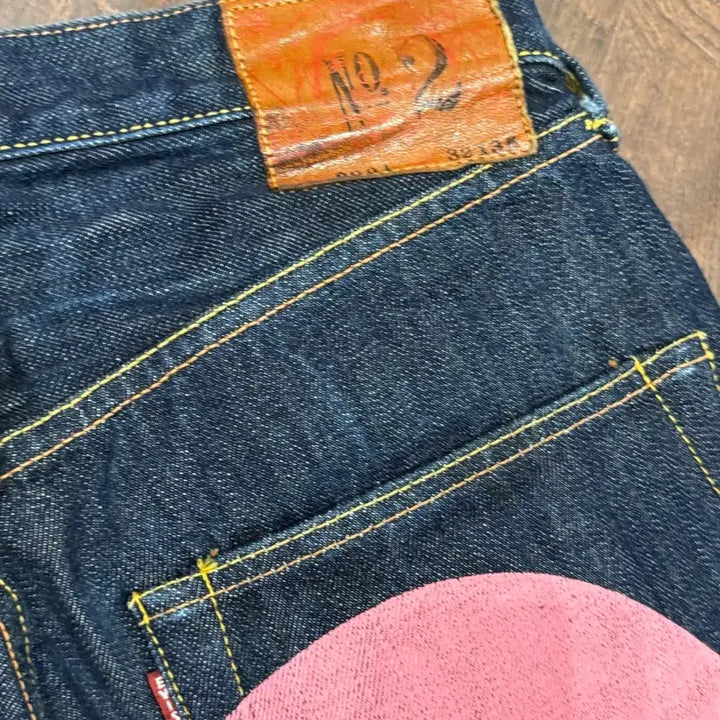 [BUNJANG] EVISU Pink Big Logo Selvedge Denim Pants / 에비수 핑크 빅로고 셀비지 데님